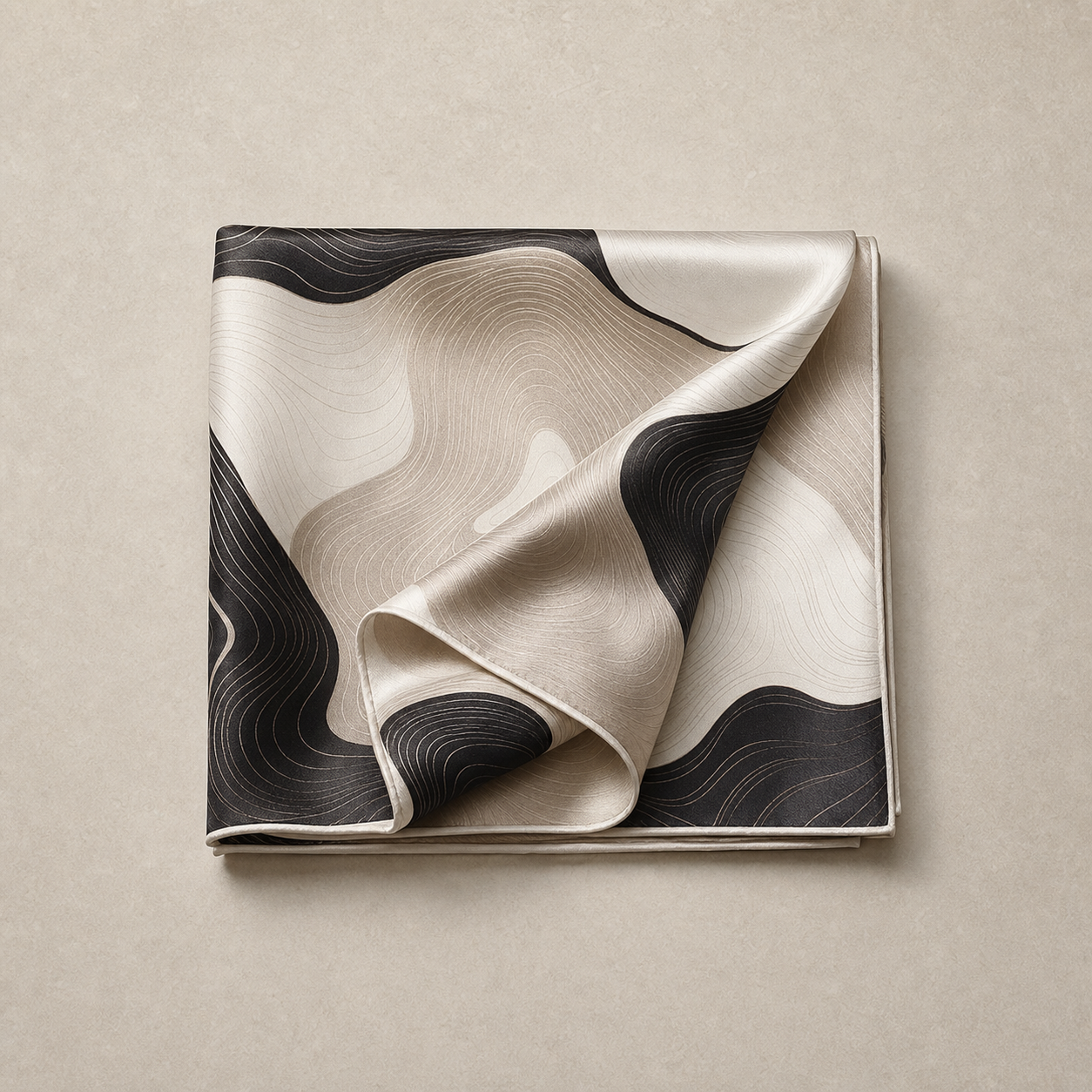 Folded silk scarf with abstract moire waves